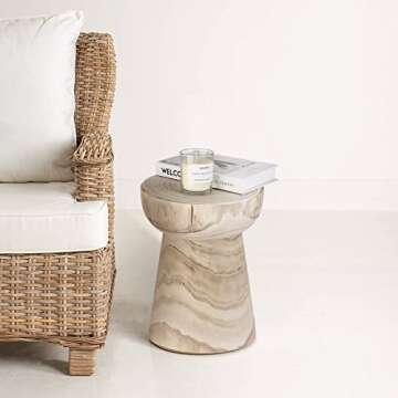 Uziass Wood Tree Stump Stool - Handcrafted Natural Accent Table for Home & Garden