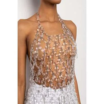Fashion Crystal Body Chain Dress Layered Waist Belly Chain Skirt Festival Jewelry for Women Masquerade (164-CLEAR)