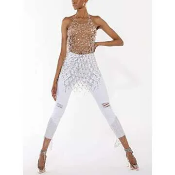 Fashion Crystal Body Chain Dress Layered Waist Belly Chain Skirt Festival Jewelry for Women Masquerade (164-CLEAR)