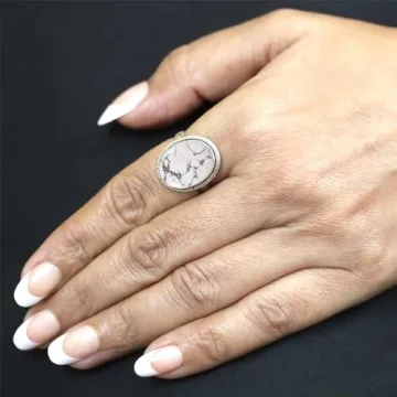 JEWELOPORIUM White Howlite Silver Ring for Women 925 Sterling Silver