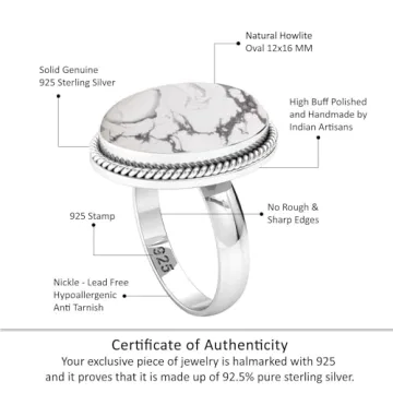 JEWELOPORIUM White Howlite Silver Ring for Women 925 Sterling Silver