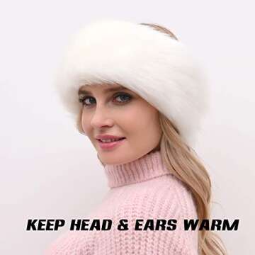 Fancylovesotio Womens Faux Fur Headband with Elastic Earwarmer Earmuff for winter cold weather (Whit...