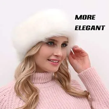 Fancylovesotio Womens Faux Fur Headband with Elastic Earwarmer Earmuff for winter cold weather (White)