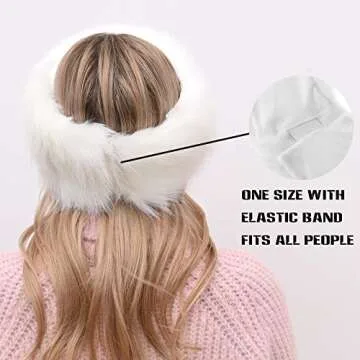 Fancylovesotio Womens Faux Fur Headband with Elastic Earwarmer Earmuff for winter cold weather (White)
