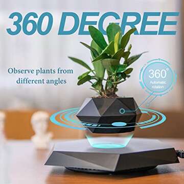 HCNT Levitating Plant Pot, Magnetic Levitation Flower Pot Rotating Planters Suspension Floating Plan...