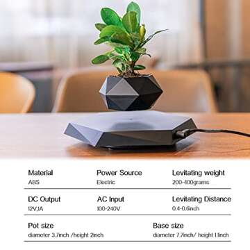 HCNT Levitating Plant Pot, Magnetic Levitation Flower Pot Rotating Planters Suspension Floating Plant Succulents Potted for Home Living Room Office Desk Decoration (Black)