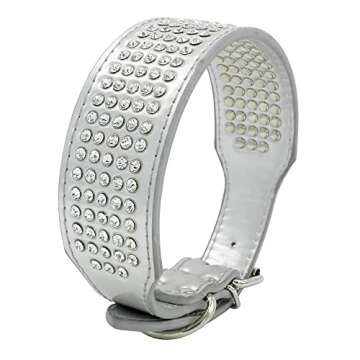 Berry Pet Rhinestones Dog Collars - 2" Width with 5- Rows Full Sparkly Crystal Diamonds Studded PU L...