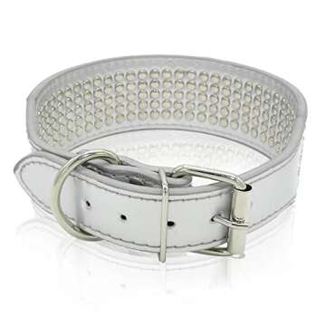 Berry Pet Rhinestones Dog Collars - 2" Width with 5- Rows Full Sparkly Crystal Diamonds Studded PU Leather - 2 Inch Wide -Beautiful Bling Pet Appearance for Large Dogs,21-24" Silver
