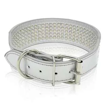 Berry Pet Rhinestones Dog Collars - 2" Width with 5- Rows Full Sparkly Crystal Diamonds Studded PU Leather - 2 Inch Wide -Beautiful Bling Pet Appearance for Large Dogs,21-24" Silver