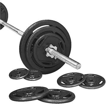 Signature Fitness Cast Iron Standard Weight Plates Including 5FT Standard Barbell with Star Locks, 45-Pound Set (35 Pounds Plates + 10 Pounds Barbell), Multiple Packages, Style #3