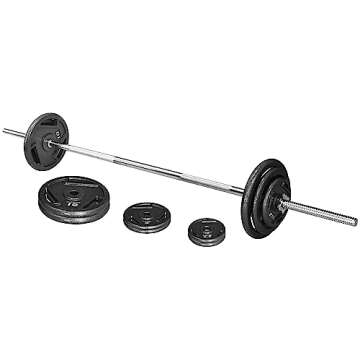 Signature Fitness Cast Iron Standard Weight Plates Including 5FT Standard Barbell with Star Locks, 45-Pound Set (35 Pounds Plates + 10 Pounds Barbell), Multiple Packages, Style #3