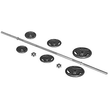 Signature Fitness Cast Iron Standard Weight Plates Including 5FT Standard Barbell with Star Locks, 45-Pound Set (35 Pounds Plates + 10 Pounds Barbell), Multiple Packages, Style #3