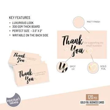 easykart labels 120 Thank You For Supporting My Small Business Cards, Gold Foil Business Card Size 3...