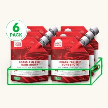 Open Farm Bone Broth, Food Topper for Both Dogs and Cats with Responsibly Sourced Meat and Superfoods Without Artificial Flavors or Preservatives, 72oz (6 Pack Grass-Fed Beef)