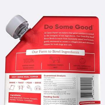 Open Farm Bone Broth, Food Topper for Both Dogs and Cats with Responsibly Sourced Meat and Superfoods Without Artificial Flavors or Preservatives, 72oz (6 Pack Grass-Fed Beef)