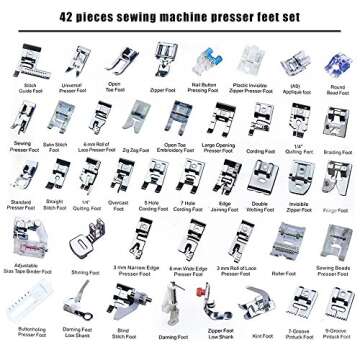 Professional Domestic 42 PCS Sewing Machine Sewing Foot Presser Foot Set with Manual for Brother, Singer, Babylock, Janome, Elna, Toyota, New Home, Simplicity and Kenmore Low Shank Sewing Machines