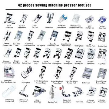 Professional Domestic 42 PCS Sewing Machine Sewing Foot Presser Foot Set with Manual for Brother, Singer, Babylock, Janome, Elna, Toyota, New Home, Simplicity and Kenmore Low Shank Sewing Machines