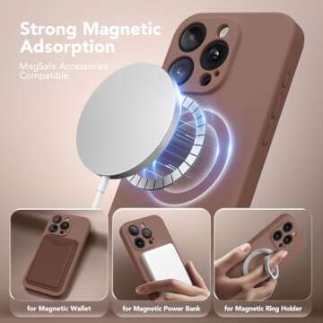 SuydanBox Magnetic for iPhone 16 Pro Max Case, Compatible with MagSafe, [Full Camera Protection][Screen Protector] Silicone Shockproof Protective Phone Case for iPhone 16 Pro Max 6.9", Light Brown