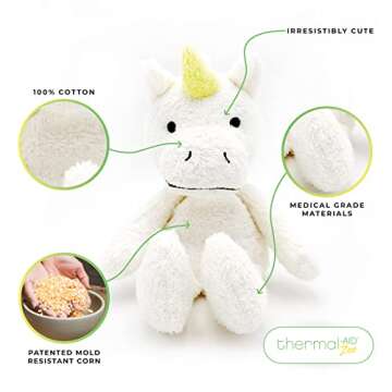 Thermal-Aid Zoo - Mini Microwavable Stuffed Animal - Plush Toy and Hot Cold Pack - Juno The Unicorn - 3.15 x 2.6 x 9.3 in