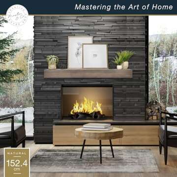 MCS 60-Inch Mantel, Master & Co Antique Natural Finsh Solid Wood Floating Fireplace Mantel, Long Flo...