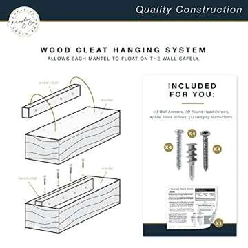 MCS 60-Inch Mantel, Master & Co Antique Natural Finsh Solid Wood Floating Fireplace Mantel, Long Floating Shelf for Livingroom with Wood Cleat Hanging System, Photo and Home Decor Display Shelf