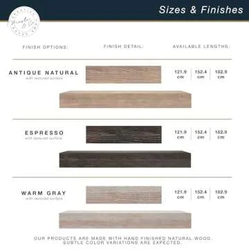 MCS 60-Inch Mantel, Master & Co Antique Natural Finsh Solid Wood Floating Fireplace Mantel, Long Floating Shelf for Livingroom with Wood Cleat Hanging System, Photo and Home Decor Display Shelf