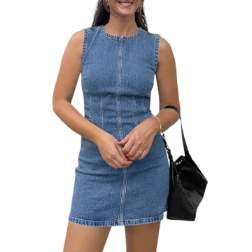 Wenrine Women's Casual Sleeveless Denim Mini Dress - Versatile Summer Essential