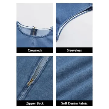 Wenrine Womens Denim Mini Dress Casual Sleeveless Summer