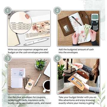 LIVVEZY A6 Budget Binder with Cash Envelopes. Compact Pink Pu Leather Cash Envelope Binder System. Easy to Use 6 Ring Money Organizer Savings Binder. Budget Organizer & Undated Money Saving Binder.