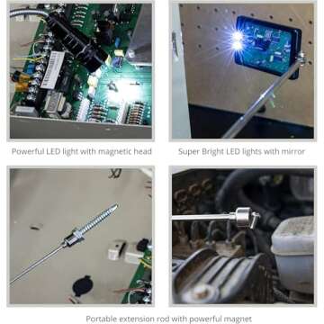 NEIKO 20736A (6) Piece Set, Magnetic Tool & Telescoping Mirror Set, Adjustable Telescoping Magnetic Pickup Tool, Flashlight 15lb Retriever Tool, 360 Swivel, Magnet Mirror, Magnetic Tools for Mechanic