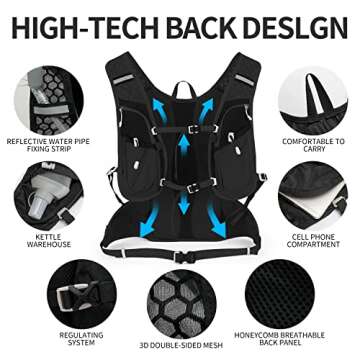 IX INOXTO Hydration Pack Backpack, Lightweight Water Backpack with 2L Hydration Bladder Daypack for Men Women,Running Hydration Vest for Trail Running Hiking Cycling Race Climbing (All Black)