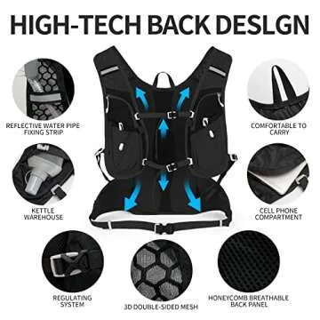 IX INOXTO Hydration Pack Backpack, Lightweight Water Backpack with 2L Hydration Bladder Daypack for Men Women,Running Hydration Vest for Trail Running Hiking Cycling Race Climbing (All Black)