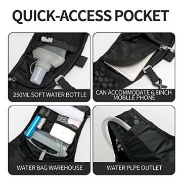 IX INOXTO Hydration Pack Backpack, Lightweight Water Backpack with 2L Hydration Bladder Daypack for Men Women,Running Hydration Vest for Trail Running Hiking Cycling Race Climbing (All Black)