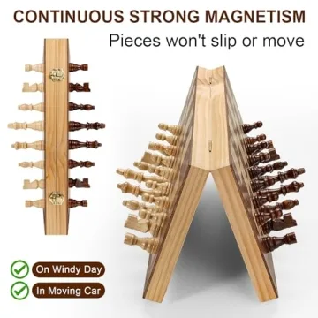 15" Magnetic Wooden Chess Set Portable Handcrafted Travel Game