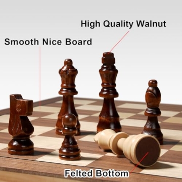 15" Magnetic Wooden Chess Set Portable Handcrafted Travel Game