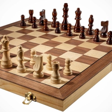 15" Magnetic Wooden Chess Set Portable Handcrafted Travel Game