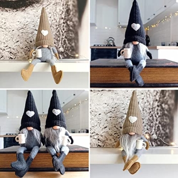 JstDoit 2 Pcs Gnomes Plush Bar Decor, Handmade Swedish Tomte Gifts Farmhouse Scandinavian Figurine Gnome for Home Kitchen Coffee Station Table Shelf (Brown)
