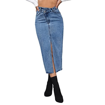 SweatyRocks Women's Casual High Waist Denim Skirt with Split Hem