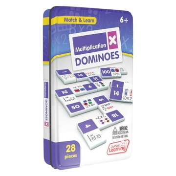 Junior Learning Multiplication Dominoes Game Set, 28 Pieces, Ages 7-9, Math Skills, Grade 2-3