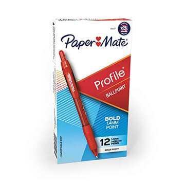 Paper Mate Profile Retractable Ballpoint Pens, Bold (1.4mm), Red, 12 Count