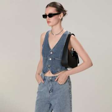 Miqil Women Y2K Button Down Denim Vest Sexy Sleeveless Denim Crop Top Low Cut Strapless Jean Corset Bustier Streetwear
