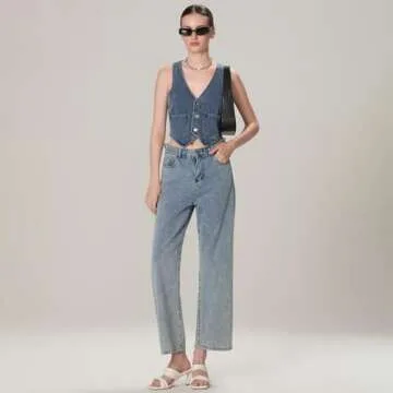 Miqil Women Y2K Button Down Denim Vest Sexy Sleeveless Denim Crop Top Low Cut Strapless Jean Corset Bustier Streetwear