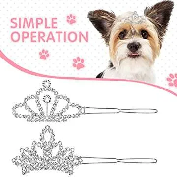 MTLEE 2 Pieces Dog Tiara Crown Hair Clips Clear Crystal Rhinestone Hair Barrettes Pet Crown Clips Puppies Barrette for Pet Dogs Grooming Costume Accessories(Silver)