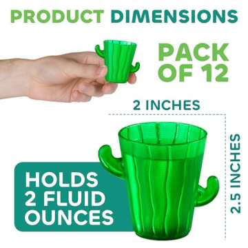 Cactus Plastic Shot Glasses - Pack of 12 for Themed Parties