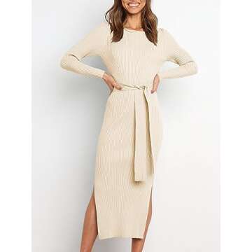 ANRABESS Womens Long Sleeve Sweater Dress with Tie Waist - Chic Fall Outfits