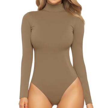 MANGOPOP Women's Mock Turtle Neck Long Sleeve Tops Bodysuit Jumpsuit