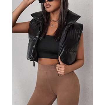 Yidarer Women's PU Leather Puffer Vest Stand Collar Padded Vest Sleeveless Quilted Lightweight Jacke...