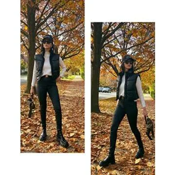 Yidarer Women's PU Leather Puffer Vest Stand Collar Padded Vest Sleeveless Quilted Lightweight Jacket (#2Black Cropped, Large)