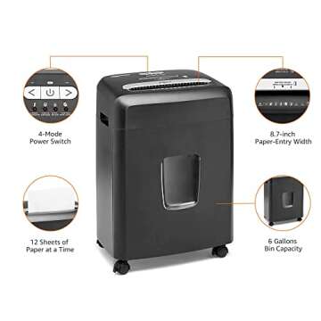 Amazon Basics 12 Sheet (new model) Micro Cut Paper and Credit Card CD Shredder With 6 Gallon Bin, Black