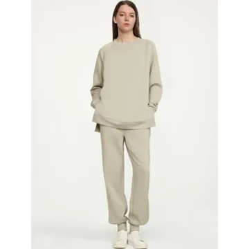ANRABESS Womens 2 Piece Outfits Lounge Sets Fall Crewneck Sweatshirts Jogger Sweatpants Matching Sweatsuit Set Tracksuits Khaki X-Small